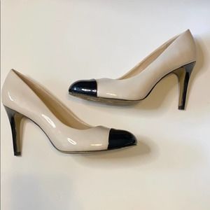 X-Appeal Nude and Black Patent Round Heels